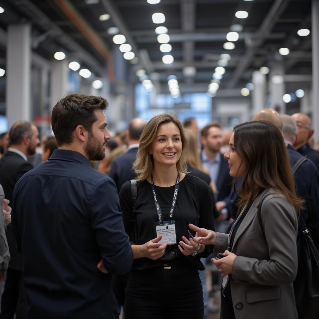 Successful individuals networking at an industry event.