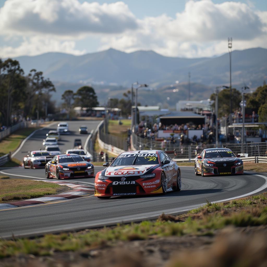 Australian Supercars racing at the Mount Panorama track