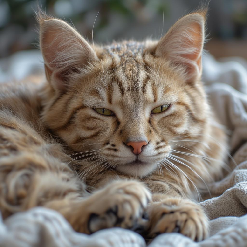 tabby cat sleeping comfortably