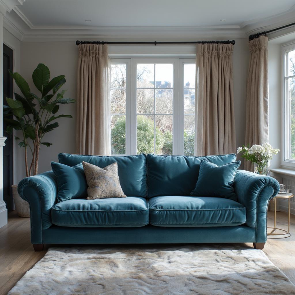 teal velvet couch living room