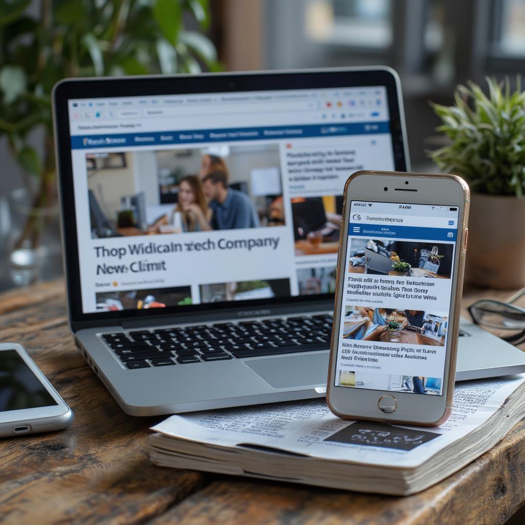 Multiple devices displaying tech news