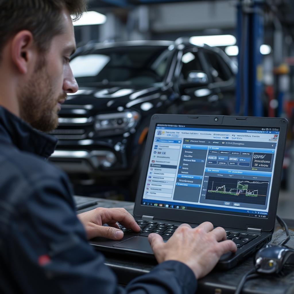 Technician Using Diagnostic Software on a Laptop