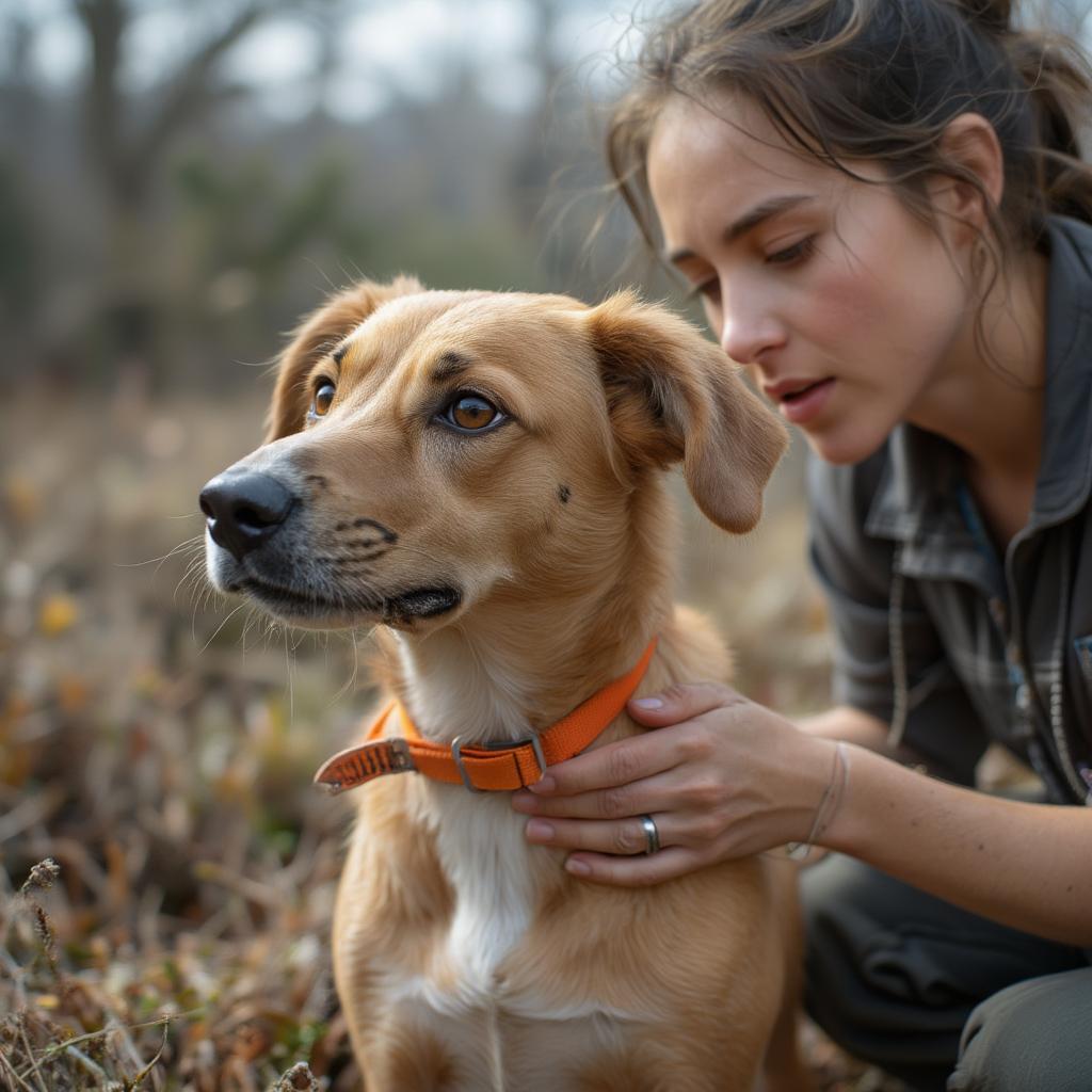 Volunteer Helping a Rescued Dog