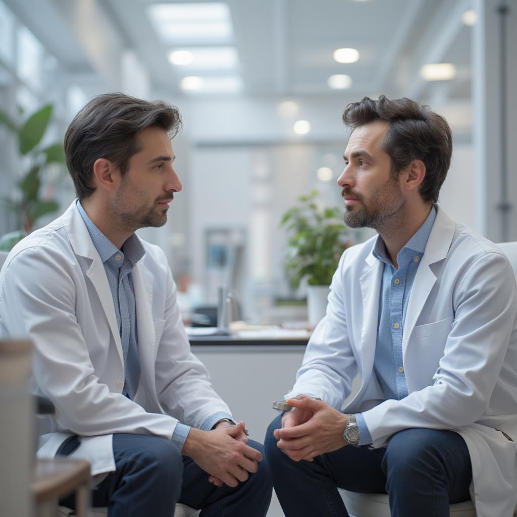 Doctor consulting patient in total men's clinic