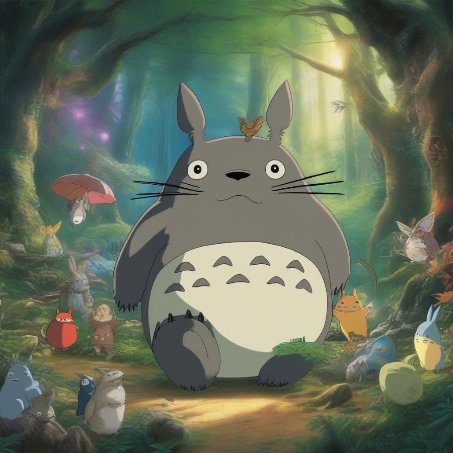 Totoro amongst the other forest spirits and magical creatures