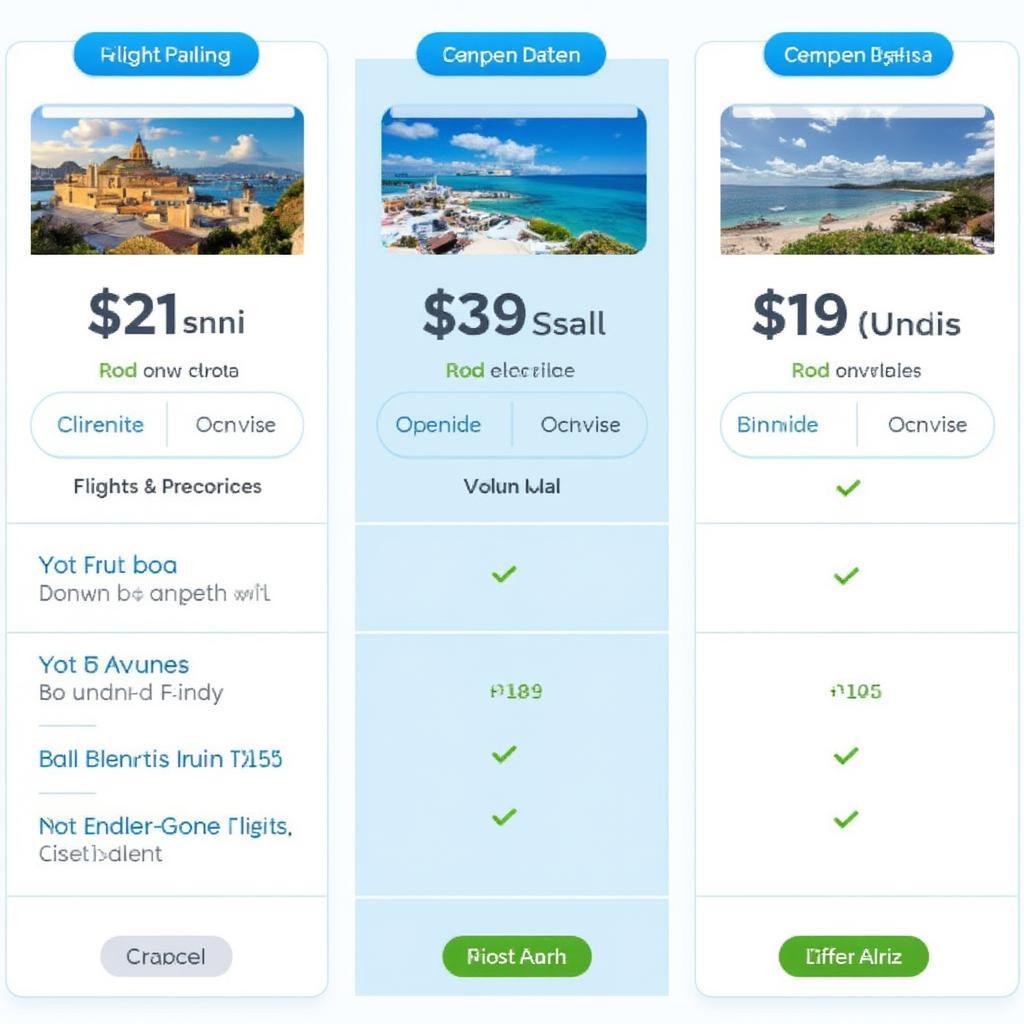 Travel Deals Packages Comparison Table