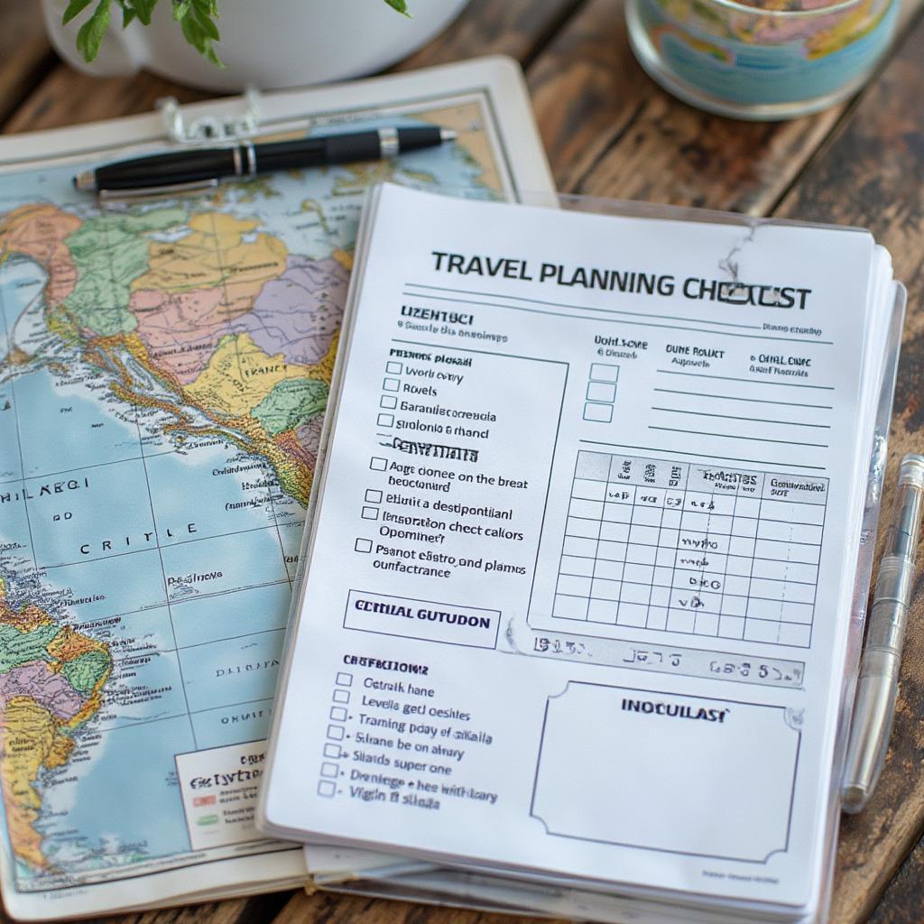 travel planning checklist with map and notes