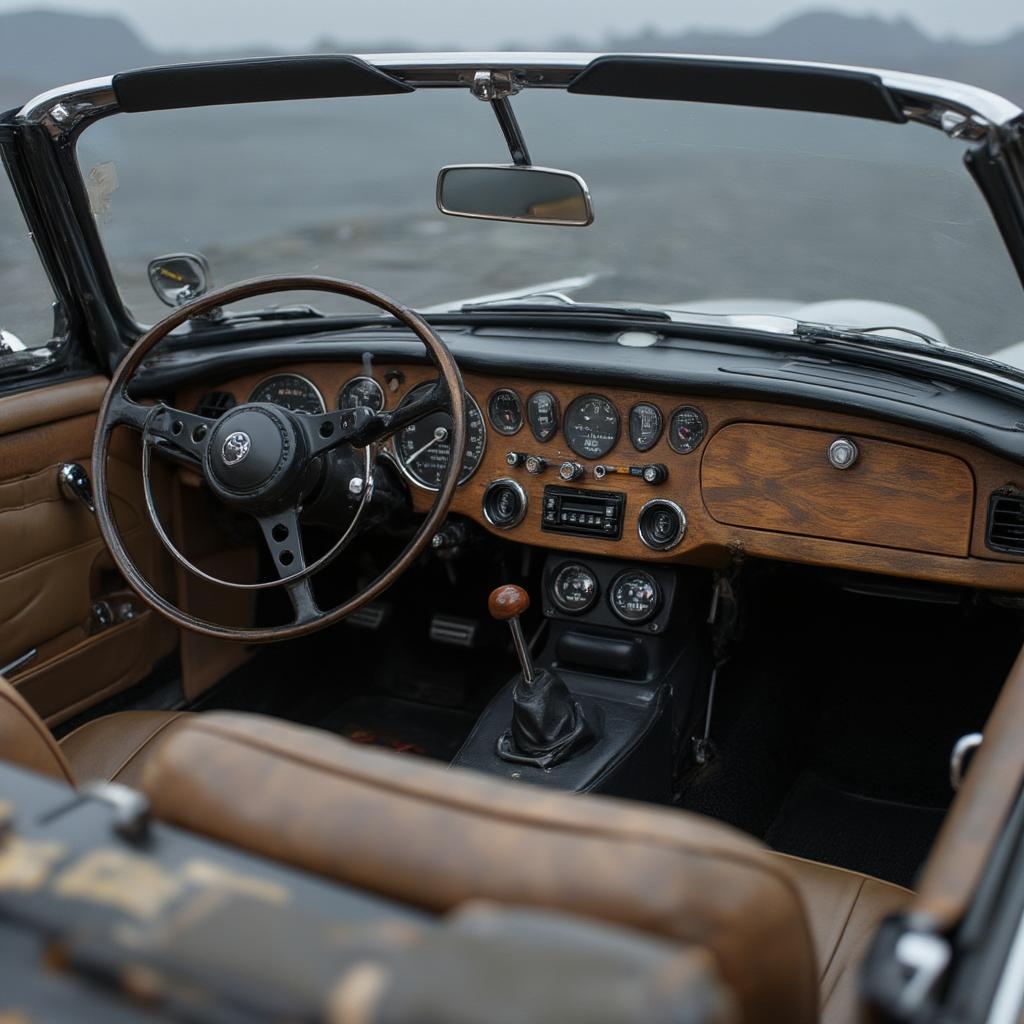 Detailed View of the Triumph Herald Convertible Dashboard and Steering Wheel