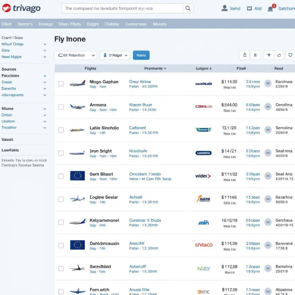 Trivago flights search results page showing various flight options