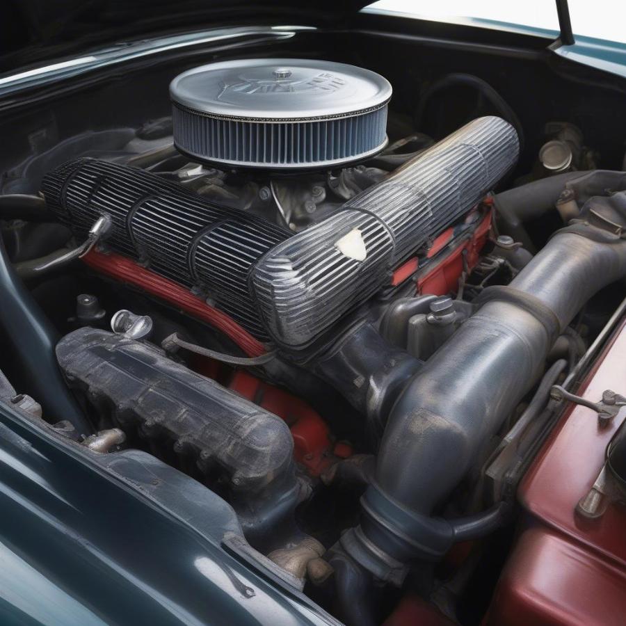 Detailed view of the '55 Chevy Engine in Two Lane Blacktop