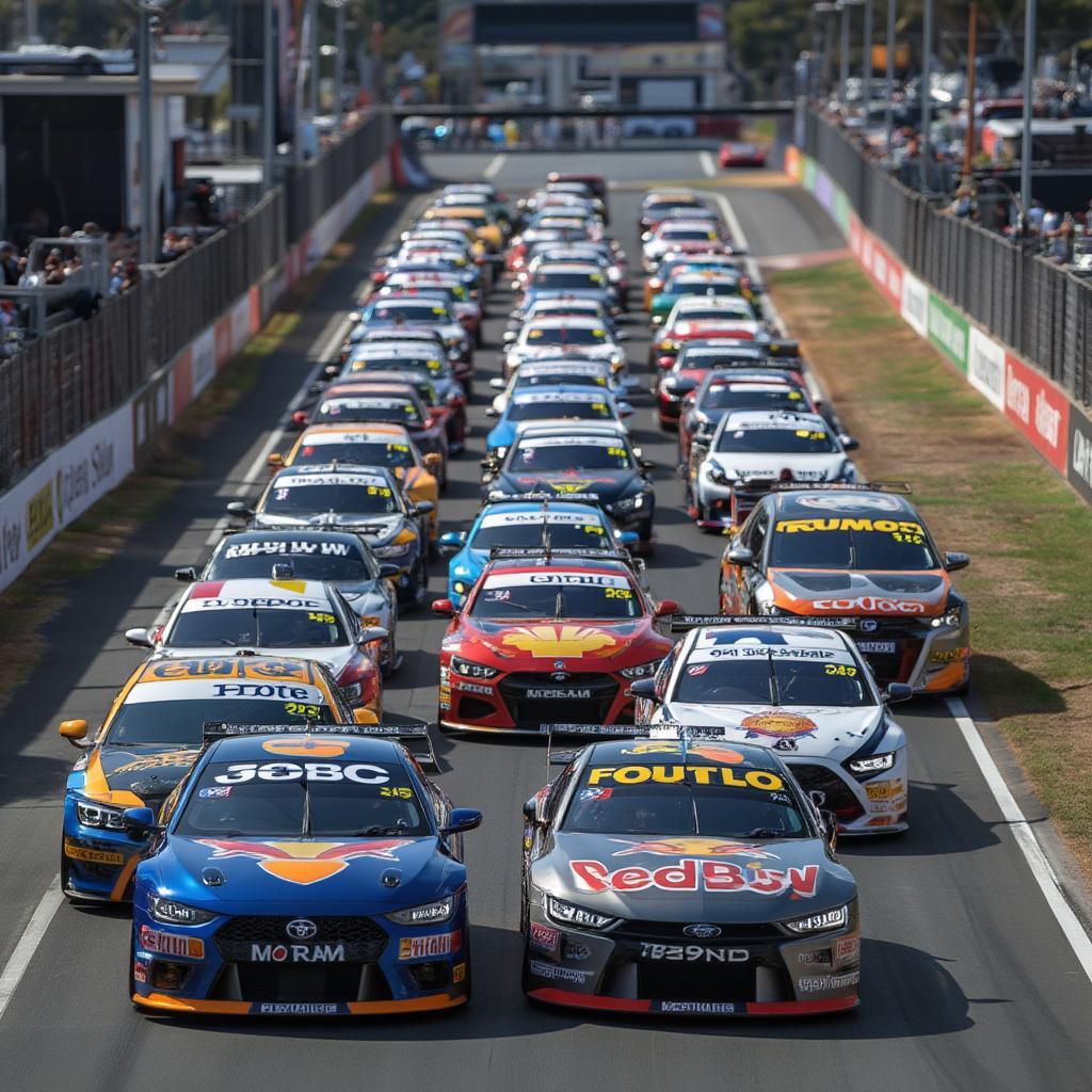 V8 Supercars Sandown Aerial View Race Start