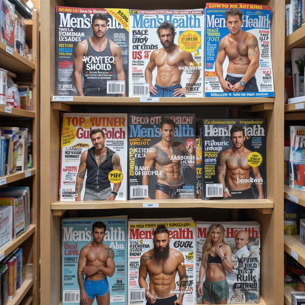 Variety of Men's Health Magazines on Newsstand