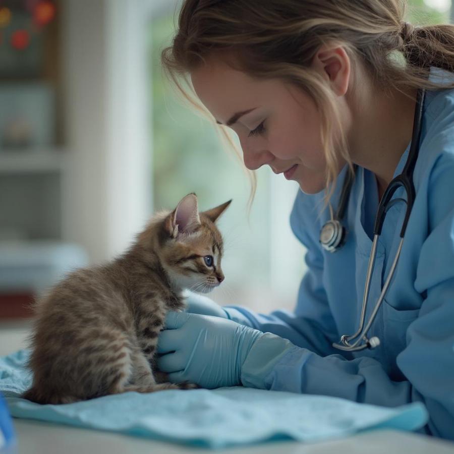 Veterinarian Examining a Rescued Kitten