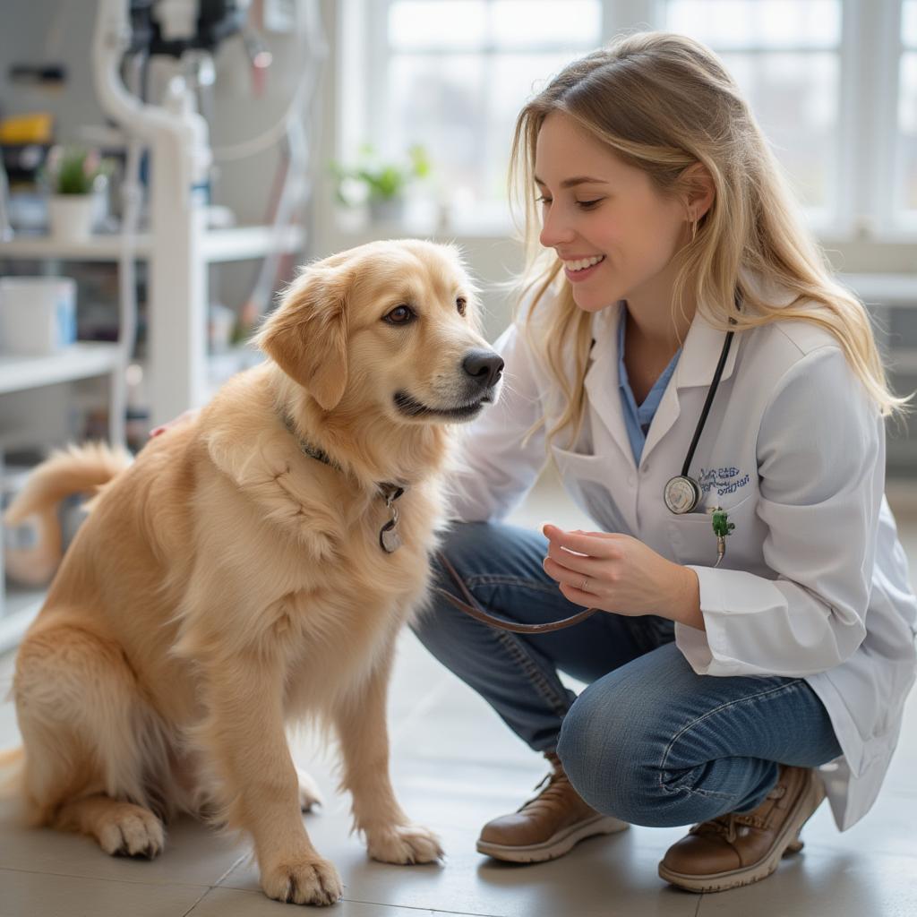 Veterinary Behaviorist Examining Playful Golden Retriever