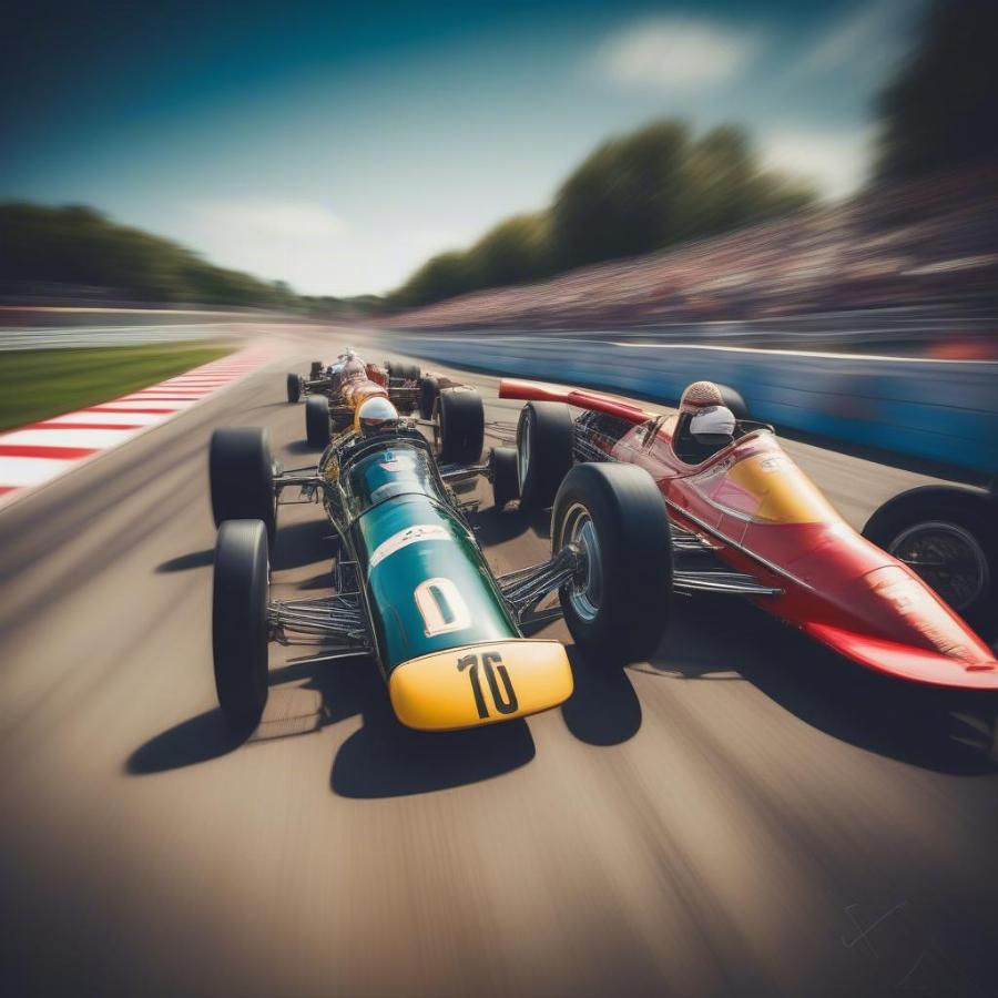 Vintage Formula One Cars Racing on Track