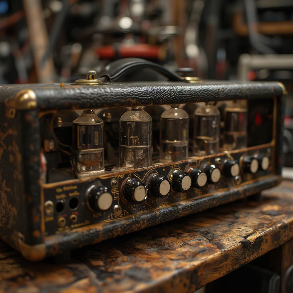 close up of vintage guitar amplifier