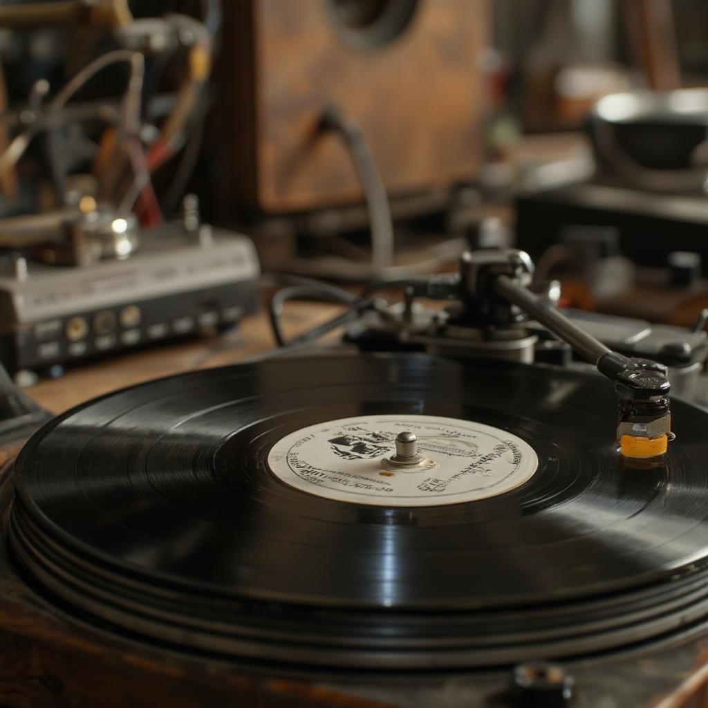 A vinyl record of "Another Side of Bob Dylan" spinning on a turntable, representing the album's timeless appeal.