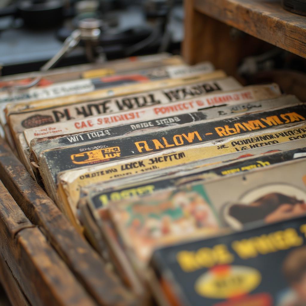 a stack of vinyl records with 50s era covers