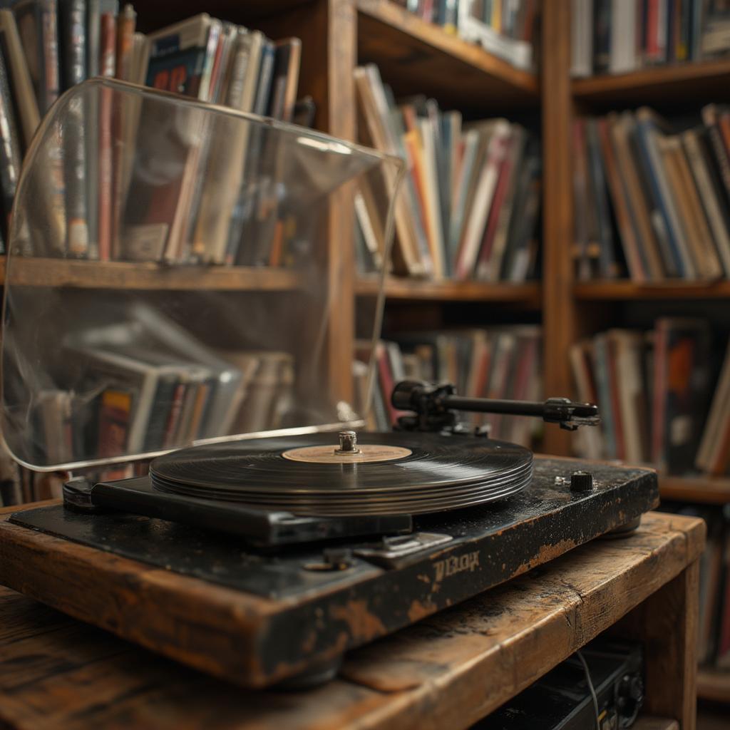 Vinyl Records and Turntable Representing Oldies Music Collection