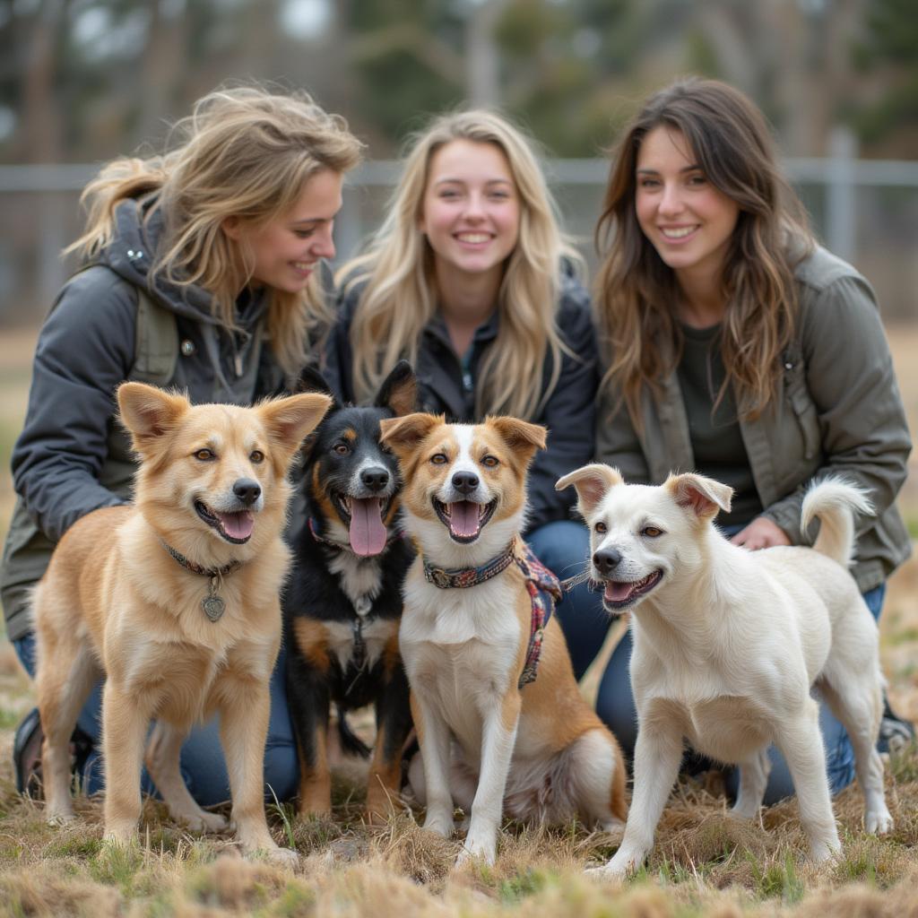 group-of-volunteers-interacting-with-rescue-dogs