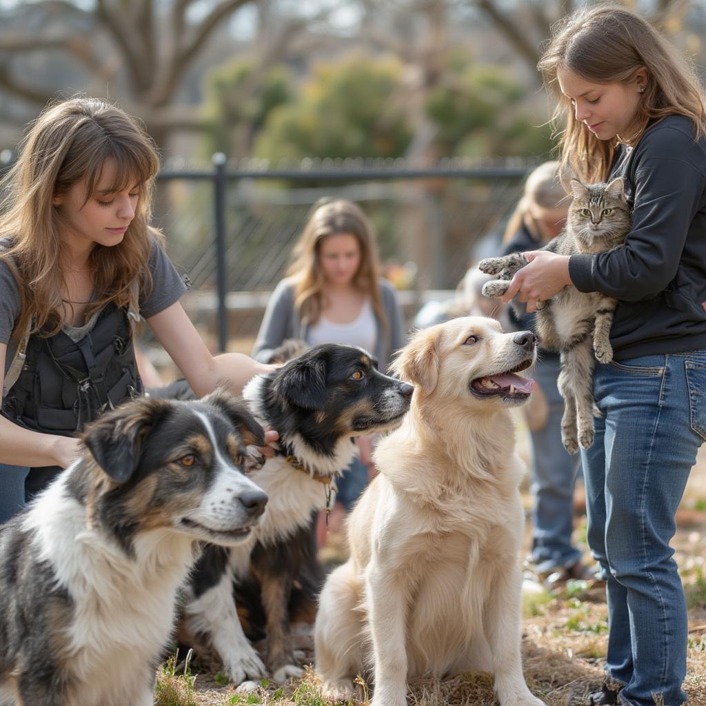 Volunteers Playing with Rescued Animals