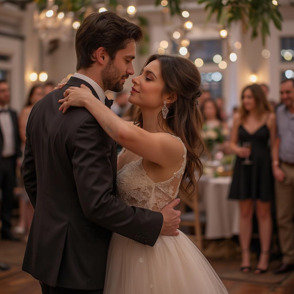 wedding couple dancing to can't help falling in love