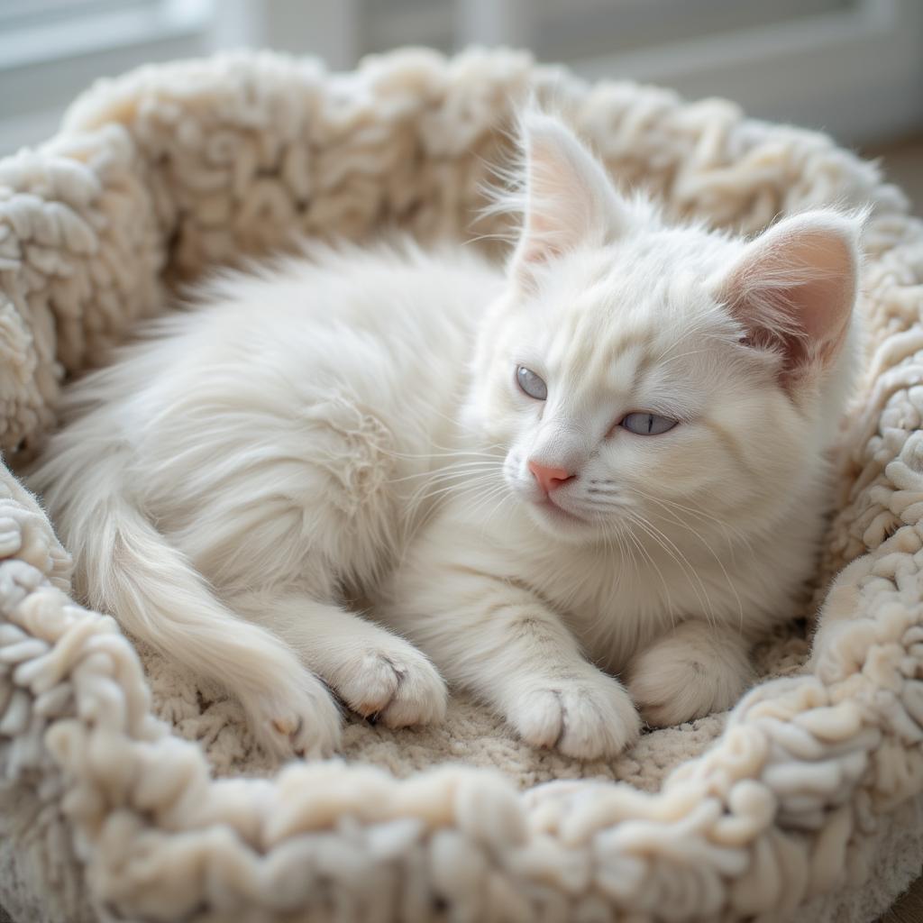 White Ragdoll Kitten Sleeping Peacefully in a Cat Bed