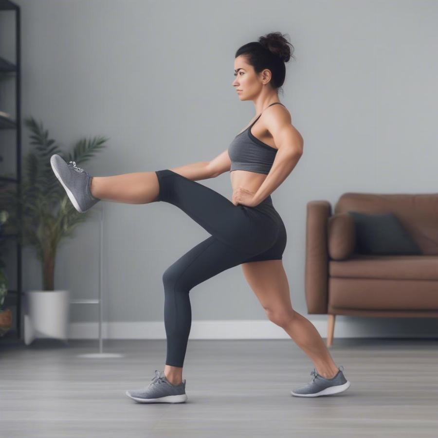 Woman performing leg exercises at home for toned and stronger legs