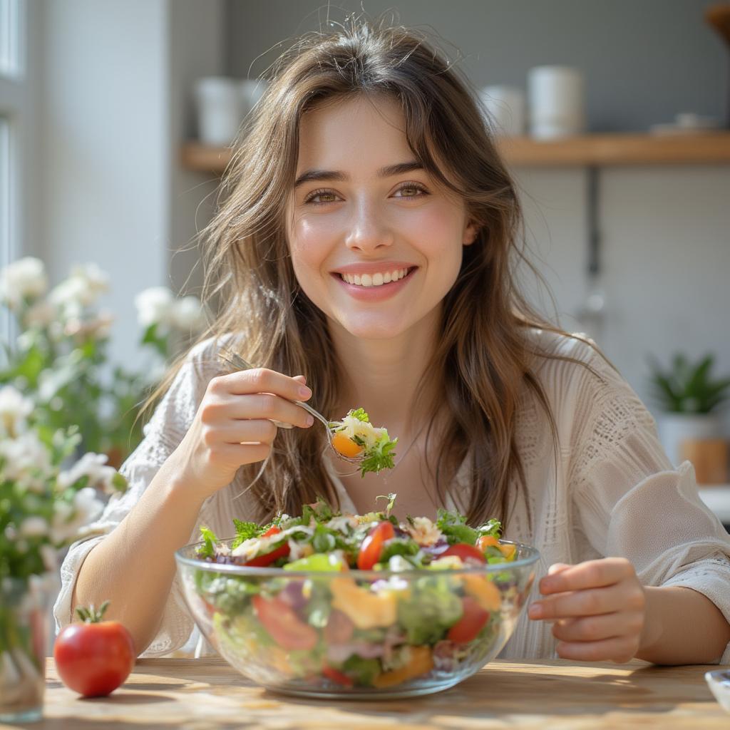 woman enjoying healthy meal