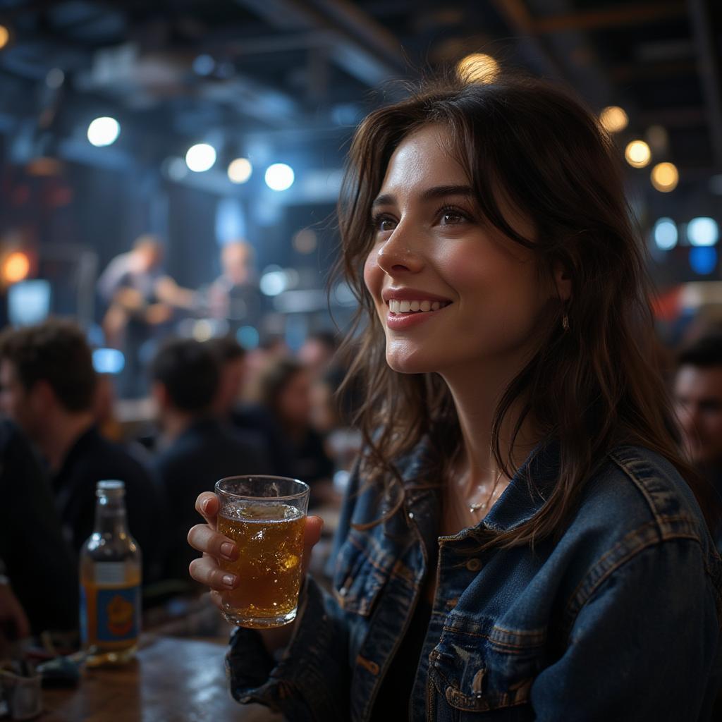 woman enjoying live music performance at bar