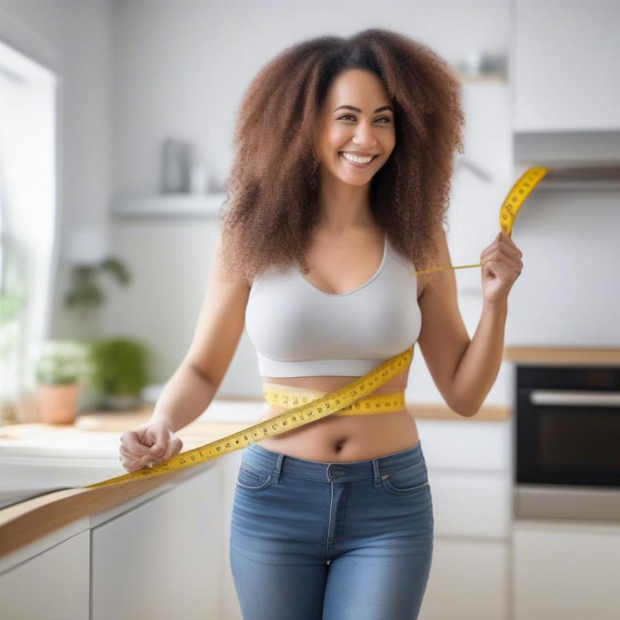 Woman Measuring Waist on Weight Loss Journey