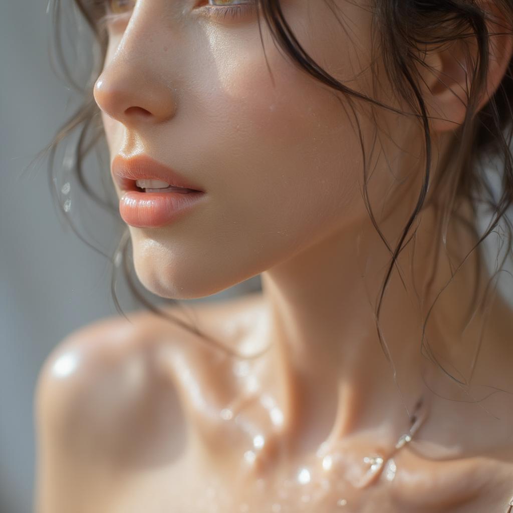 Close-up profile of a woman's neck and jawline