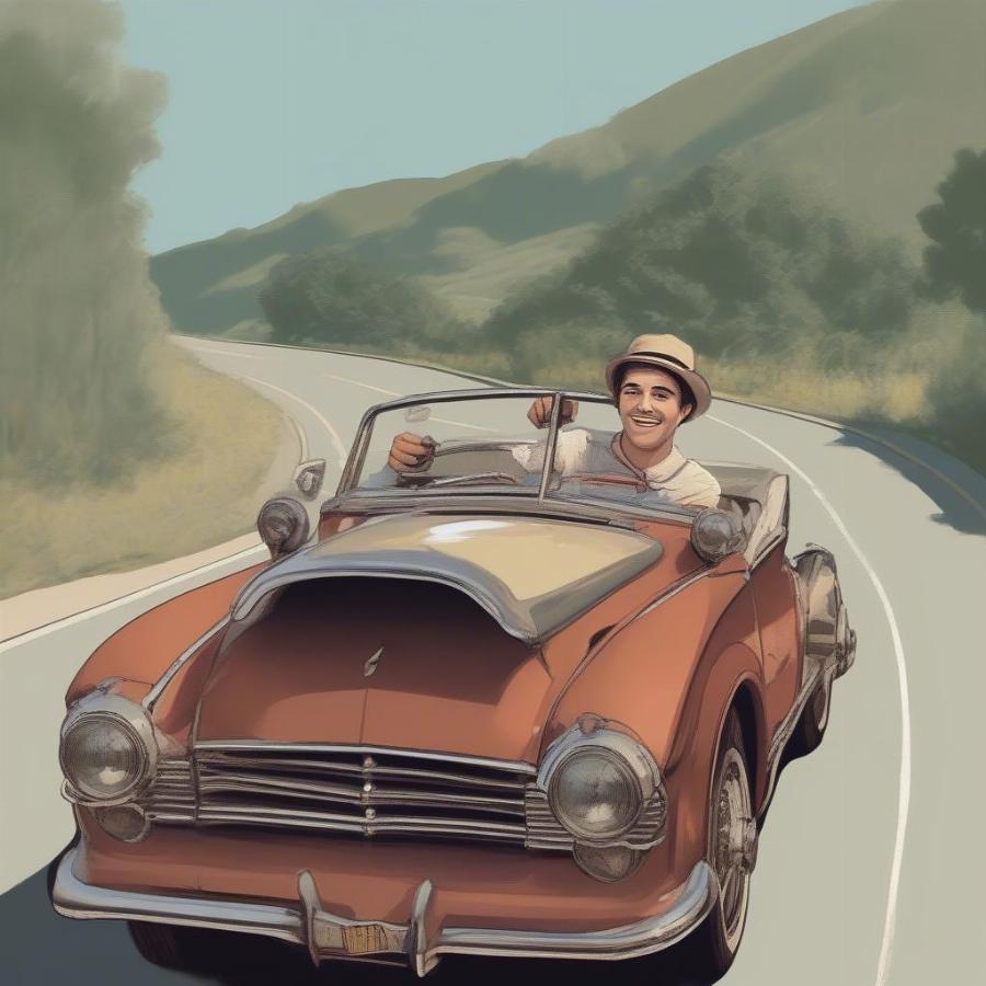 Young Driver Enjoying Their Classic Car on the Open Road