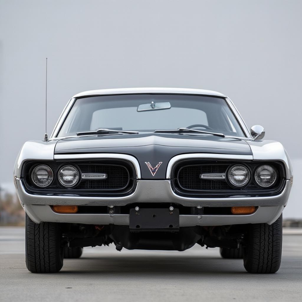 Front angle of a 1970 Dodge Coronet Super Bee showcases its classic design elements