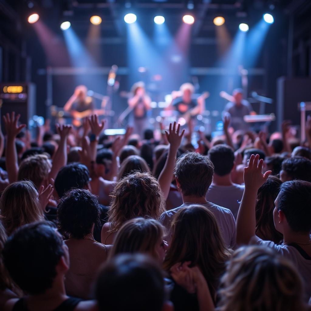 Crowd reacting to a live 504 funk performance