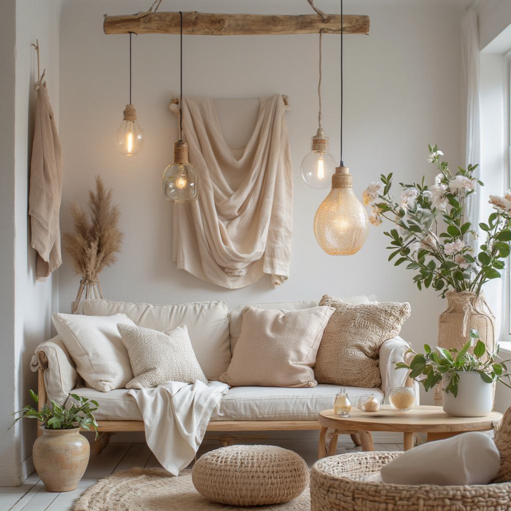 A minimalist and cozy interior design room with handmade decorations