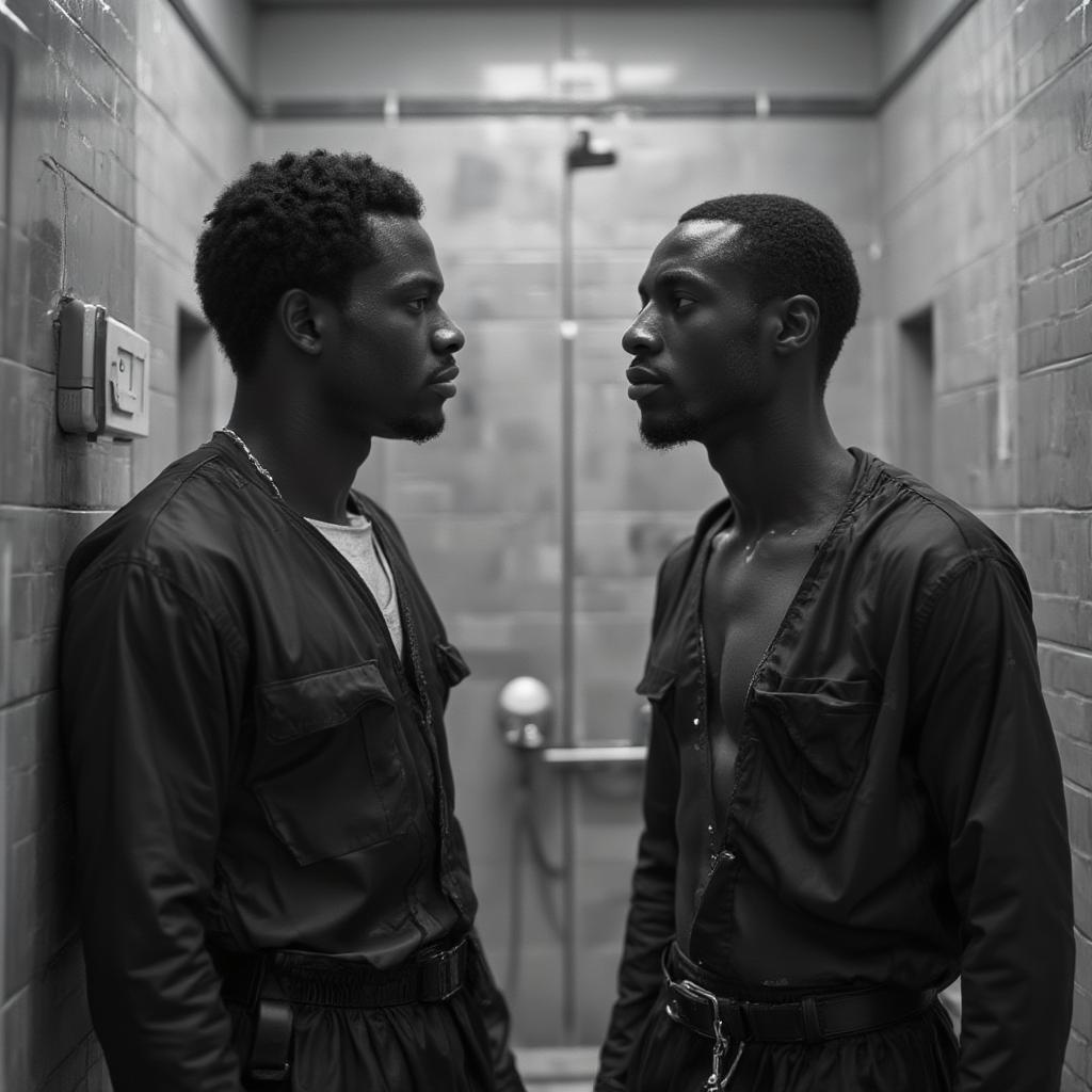 american history x black and white contrast prison shower scene