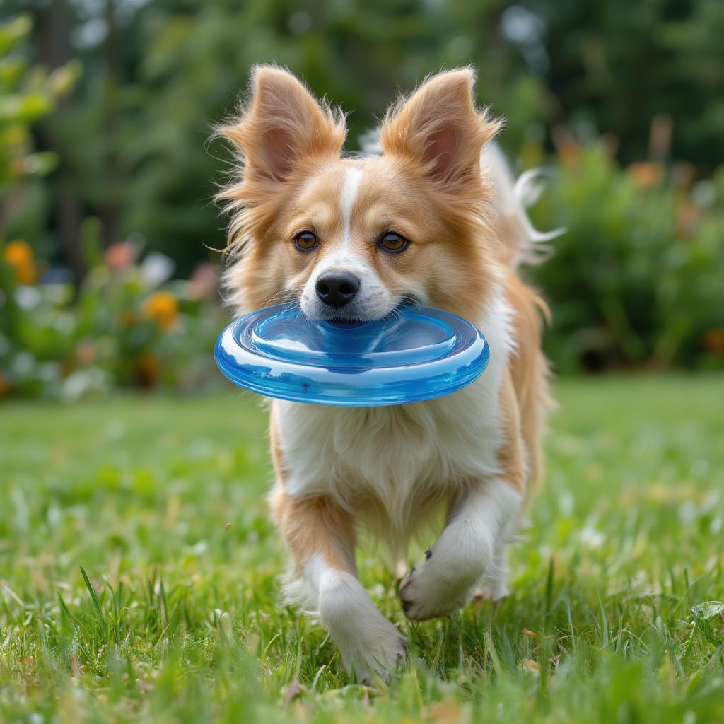 dog playing fetch in park