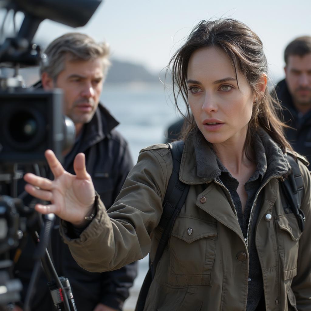 angelina jolie by the sea directing on set