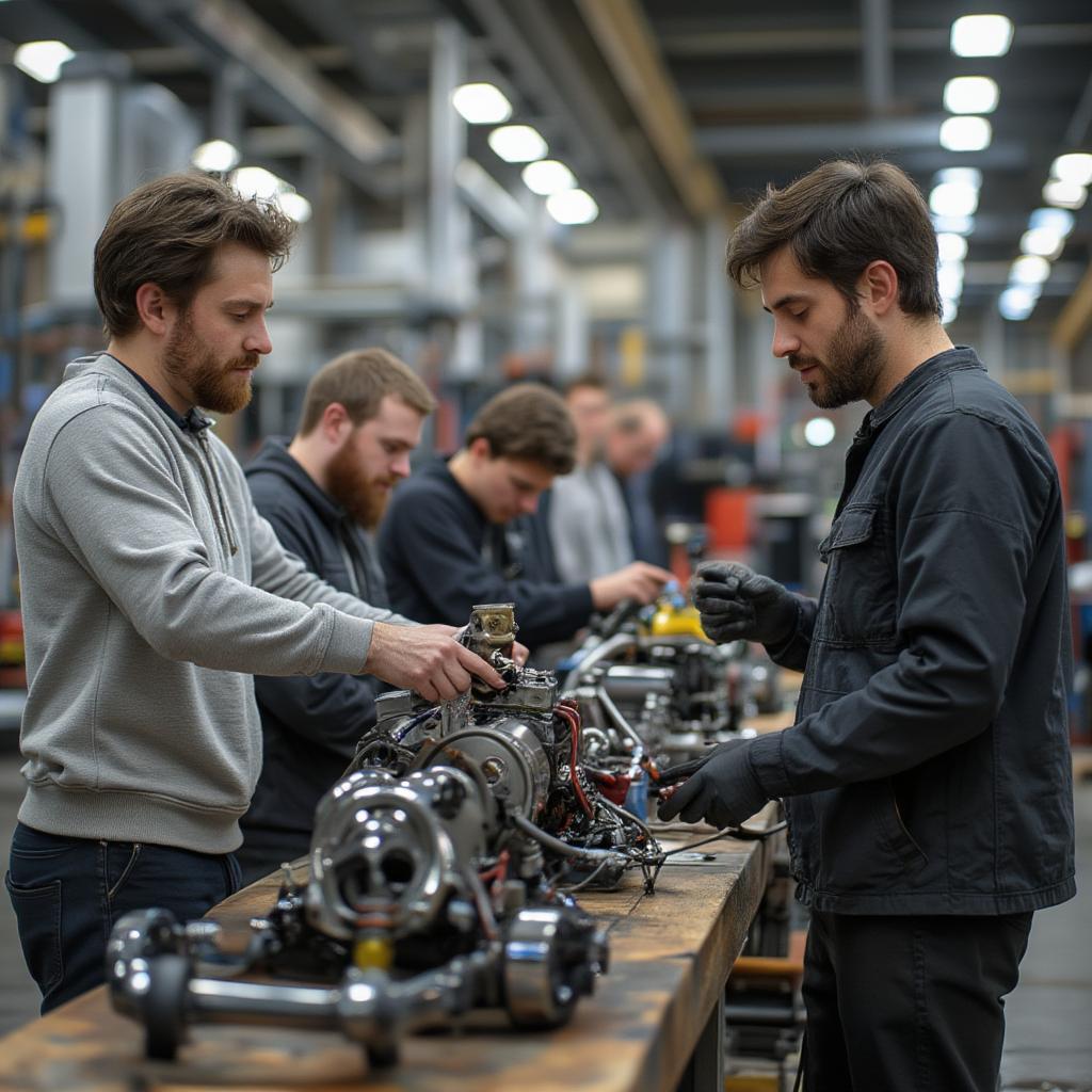 students learning auto technology