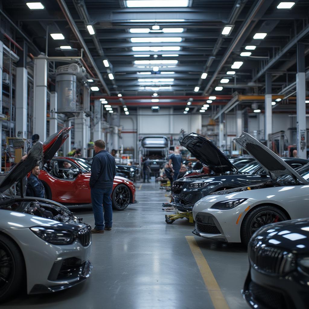 Automotive mechanic working in garage