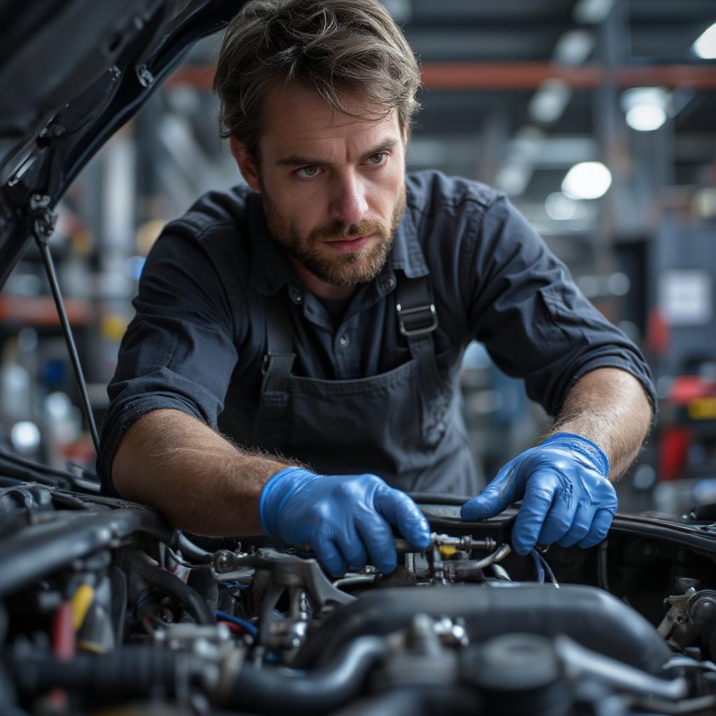 automotive technician working on car engine