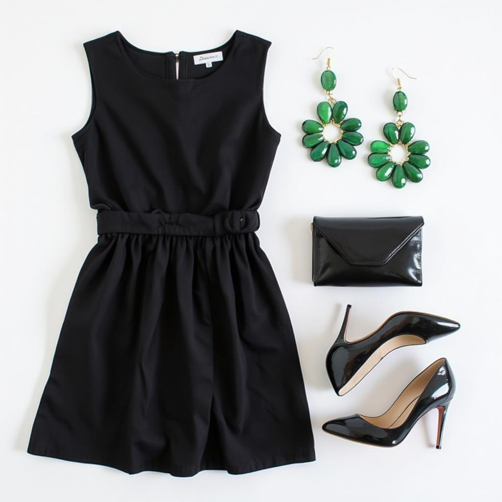 black dress green earrings outfit ideas