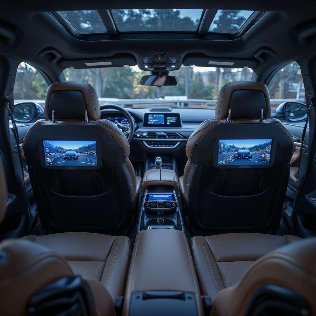 bmw i7 interior with large rear entertainment screen