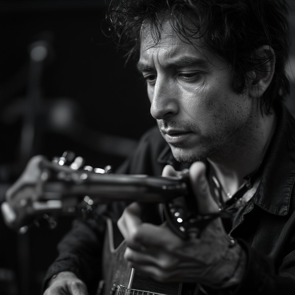 bob dylan playing blues guitar with raw emotion