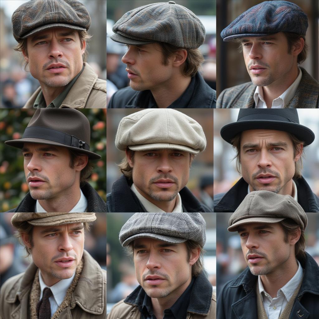 Brad Pitt wears newsboy hat various outfits