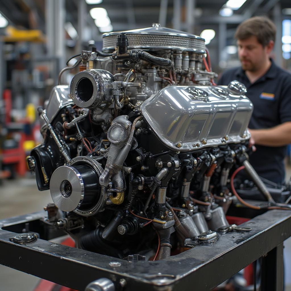 Close-up of a C2 Corvette Engine Being Rebuilt