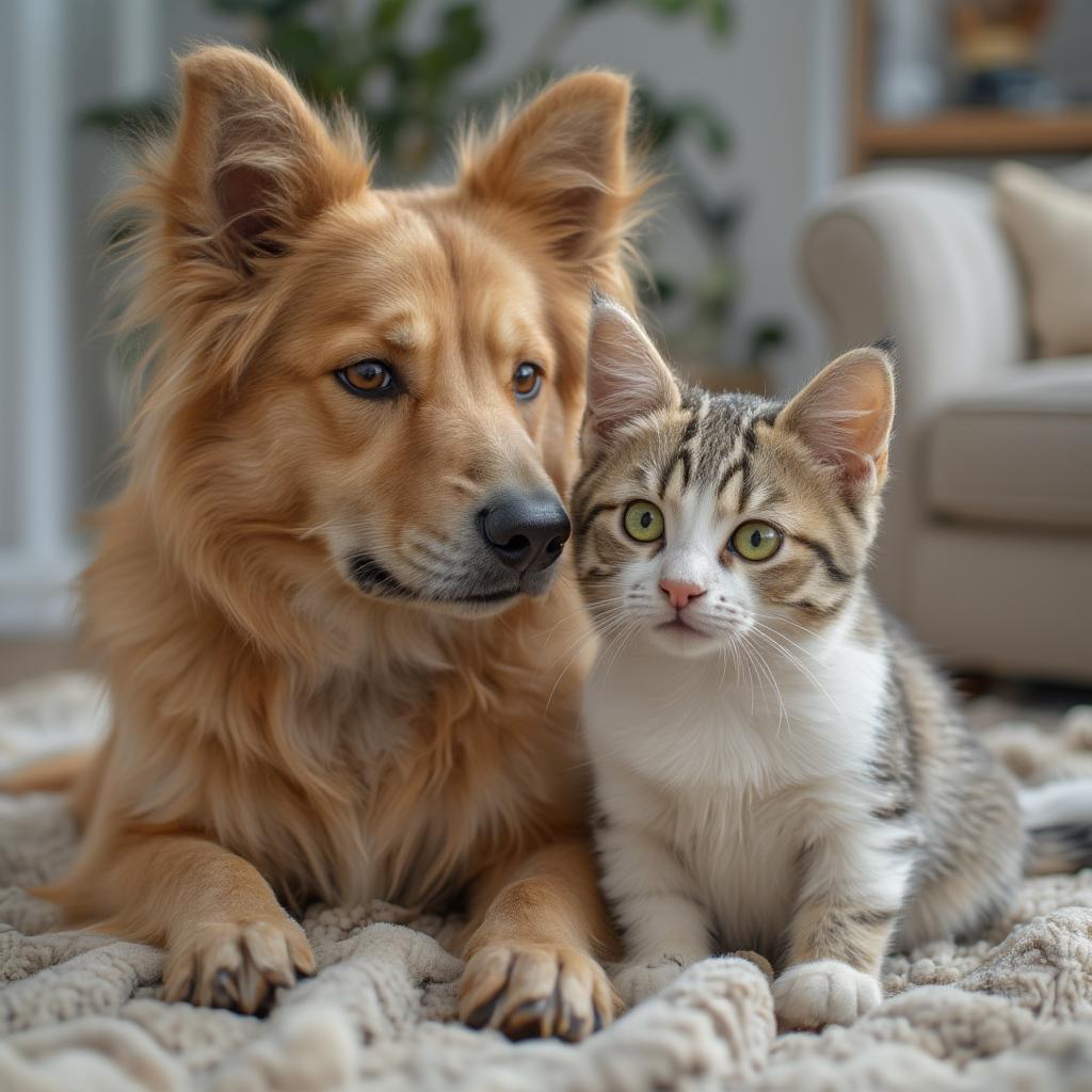 cat and dog interacting