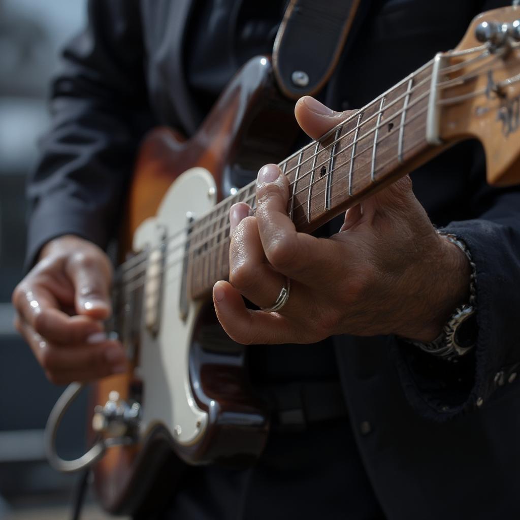 Chuck Berry signature guitar during Bye Bye Johnny performance