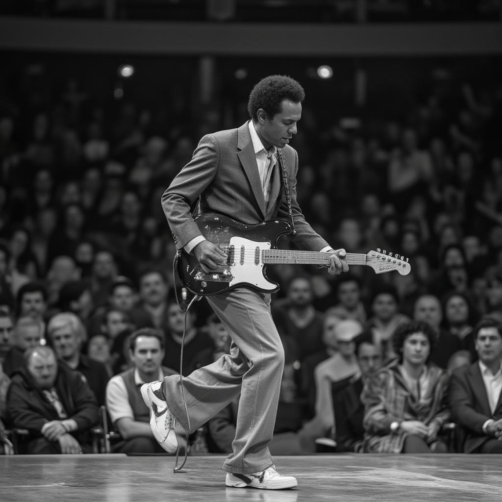 chuck berry performing duckwalk with his guitar